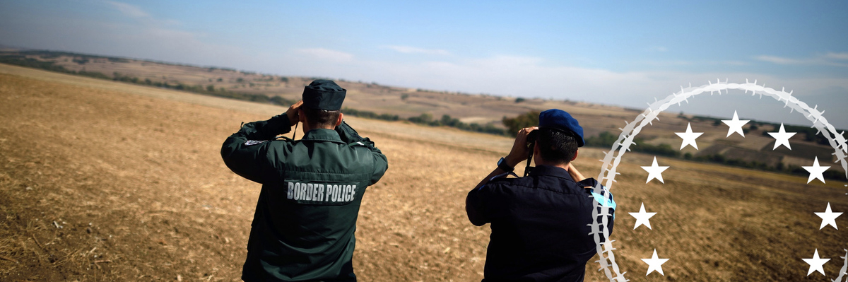 Frontex border and coast guard officers monitor the border between Bulgaria and Turkey