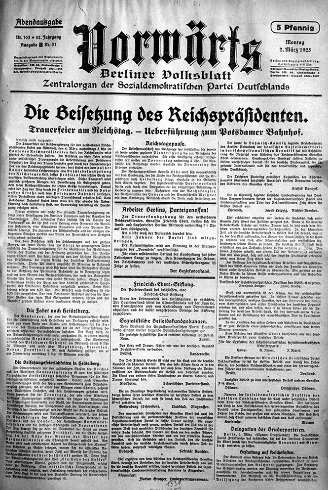 SPD-Aufruf im „Vorwärts“vom 2. März 1925
