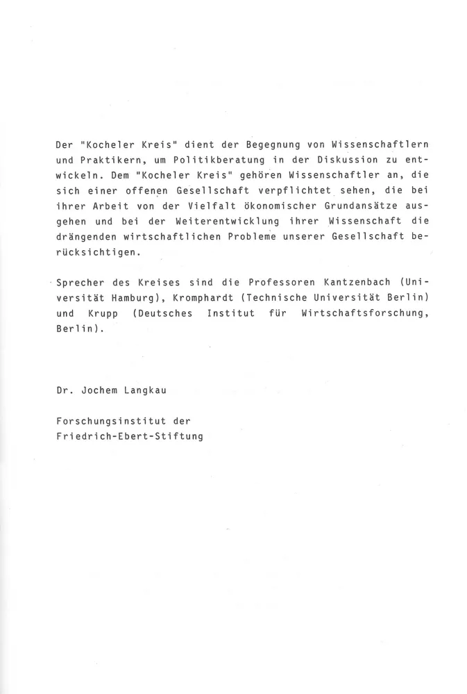Selbstdarstellung des Kocheler Kreises in der ersten Publikation, 1982 („Löhne, Arbeitsbedingungen und Beschäftigung“)