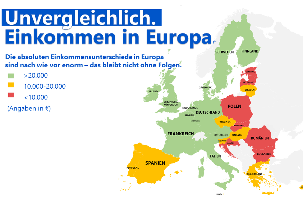 Europakarte Armutsmigration "Unvergleichlich: Einkommen in Europa"