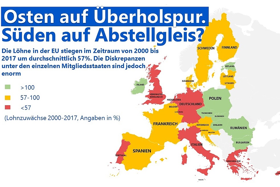 Europakarte Lohnunterschiede "Osten auf Überholspur: Süden auf Abstellgleis?"