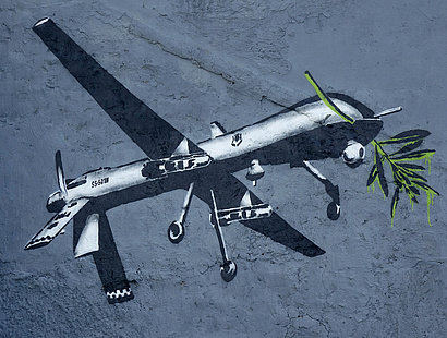 Graffiti einer Drohne mit Olivenzweig, zum Themenbereich Frieden und Sicherheit
