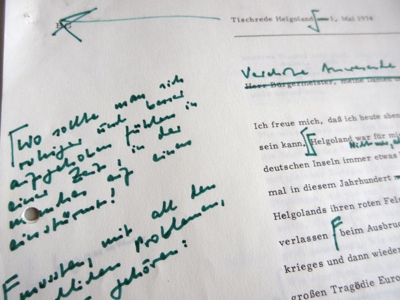 Willy Brandts Redemanuskript: Galgenhumor auf Helgoland, 1. Mai 1974