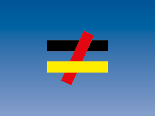 Ungleichzeichen in den Farben der Deutschlandflagge auf blauem Hintergrund