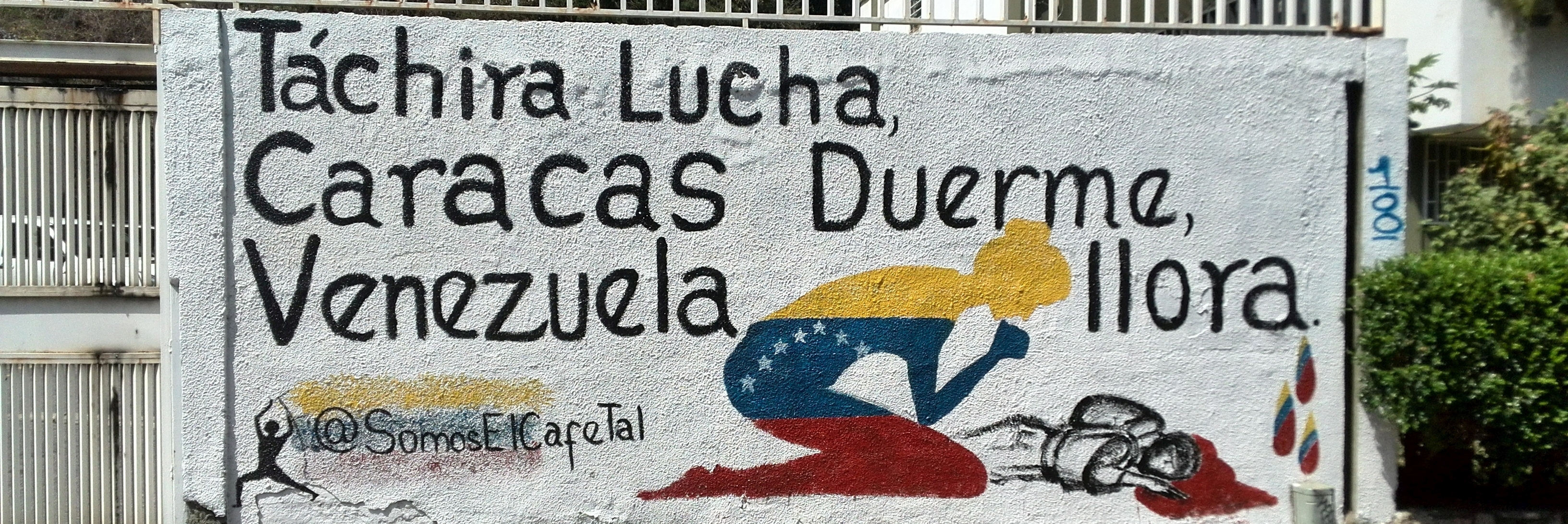 Graffiti in Caracas, Venezuela (Text „Táchira (Bundesstaat) kämpft, Caracas schläft, Venezuela weint“)