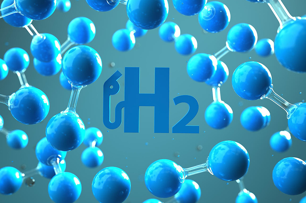 H2 umgeben von Molekülen in 3D