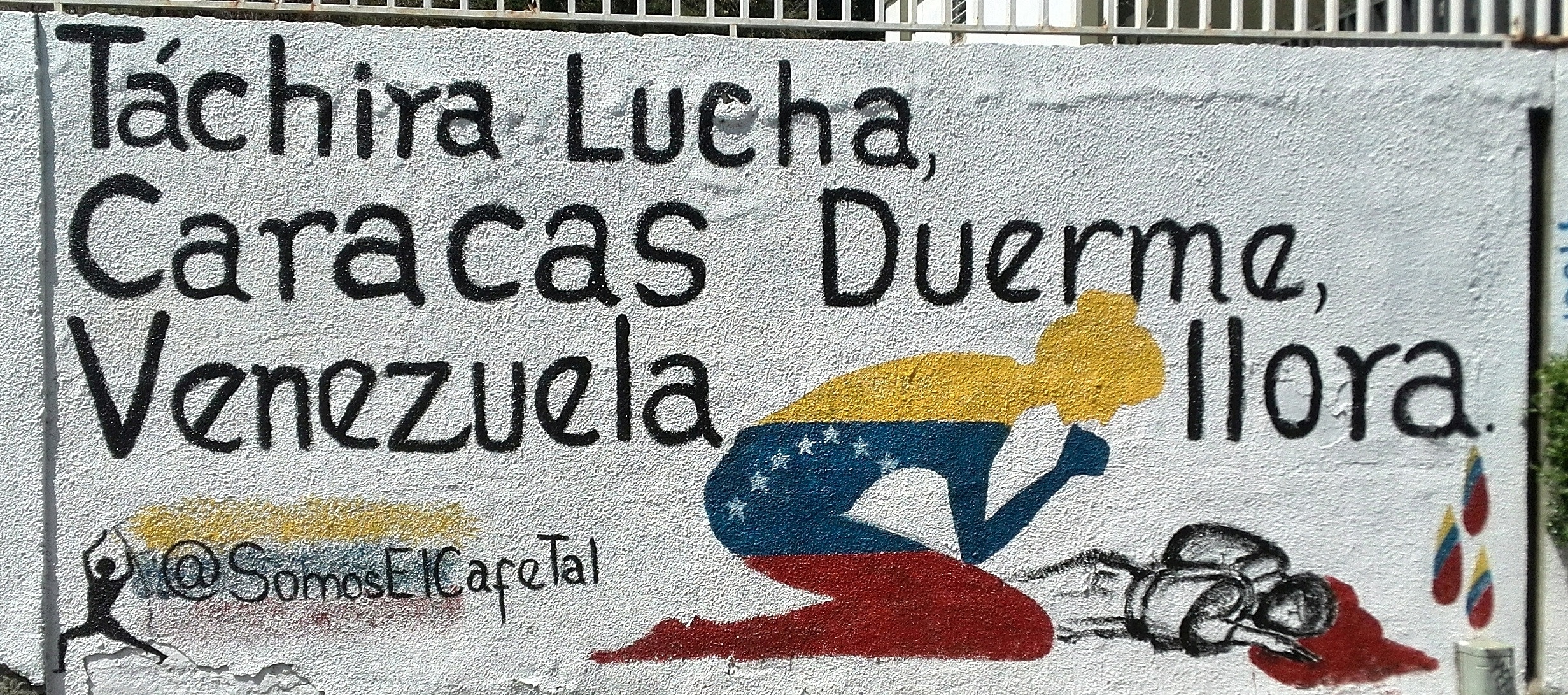 Graffiti in Caracas, Venezuela (Text „Táchira (Bundesstaat) kämpft, Caracas schläft, Venezuela weint“)