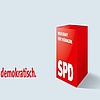 Logo SPD Thüringen als Würfel mit Text "Mit Kraft für Thüringen"