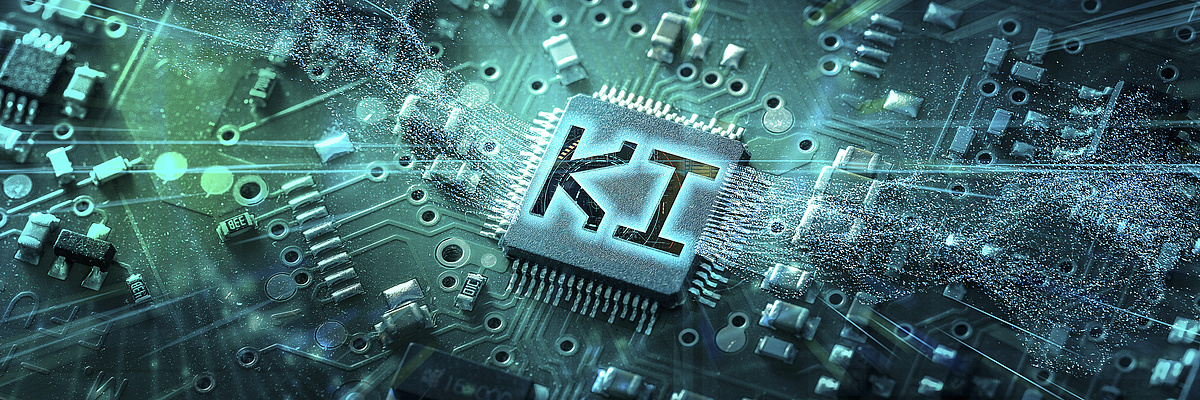 Computer Platine mit Mikrochip mit der Aufschrift: KI