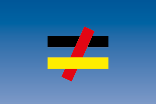 Blauer Hintergrund mit Farbverlauf, darauf ein Ungleichheitszeichen in den Farben Schwarz, Rot und Gelb.
