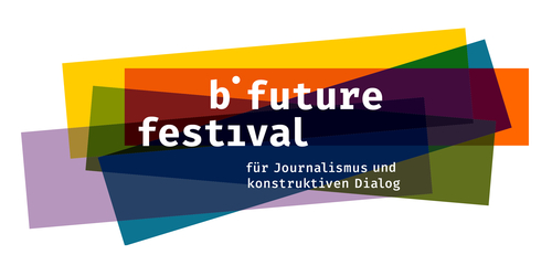 Farbige Flächen bilden das Logo des b future festivals.