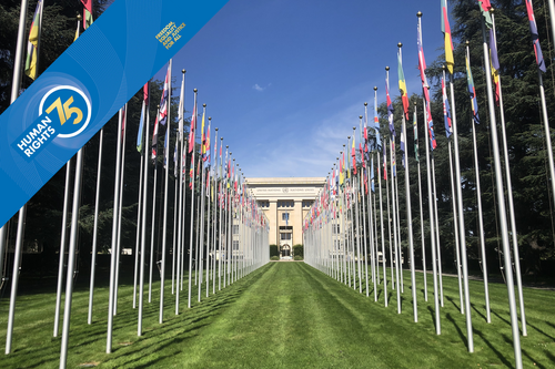 Aussenansicht des Palais des Nations in Genf, in dem der Menschenrechtsrat tagt.