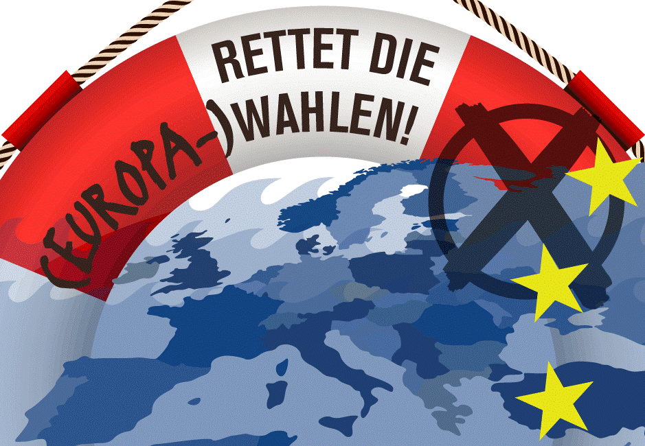Rettungsring mit der Aufschrift "Rettet die Europawahlen!"