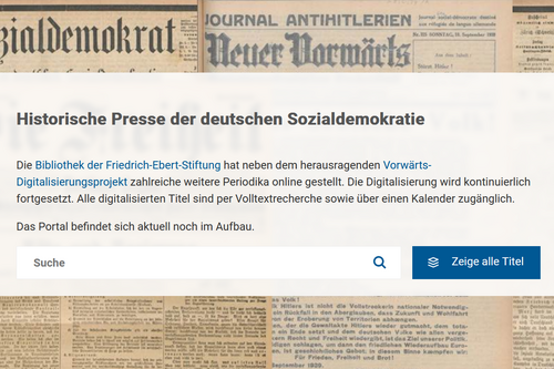 Startseite des Portals Historische Presse der deutsche Sozialdemokratie online