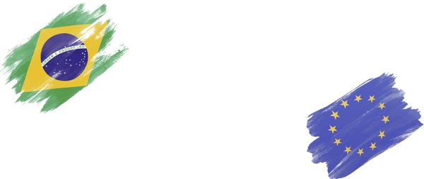 Brasilien und Europäische Union Flaggen auf weißem Hintergrund