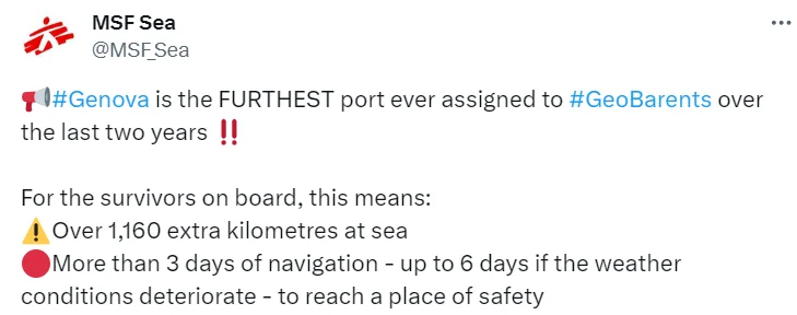 tweet by MSF about a current sea rescue