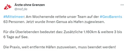 Tweet Ärzte ohne Grenzen zu einer aktuellen Seenotrettung