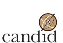 Logo von candid. Schriftzug mit einer stilisierten Weltkugel