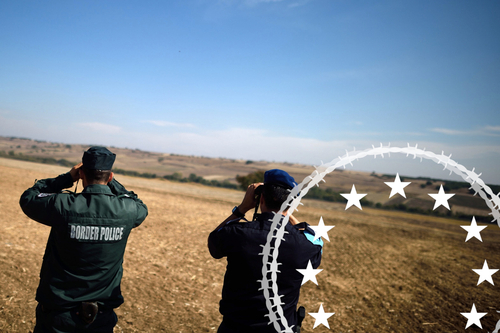 Frontex border and coast guard officers monitor the border between Bulgaria and Turkey