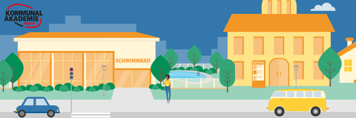 Panorama einer stilisierten, bunten Stadt