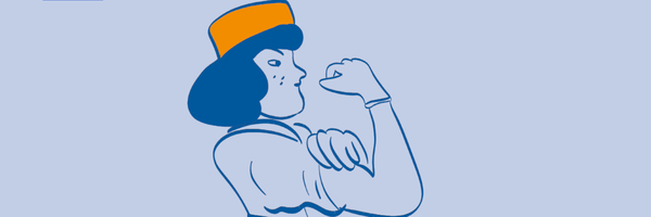 Zeichnung: Eine Person zeigt die Muskeln ihres Oberarms als Zeichen der Stärke der Arbeiterschaft.