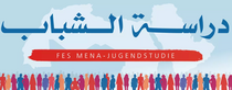 Landkarte der Mena-Region und darunter gezeichnete Menschen. Darüber steht FES MENA-Jugendstudie