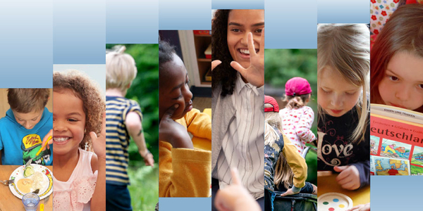 Collage aus verschiedenen Bildern von Kindern und Erzieher*innen
