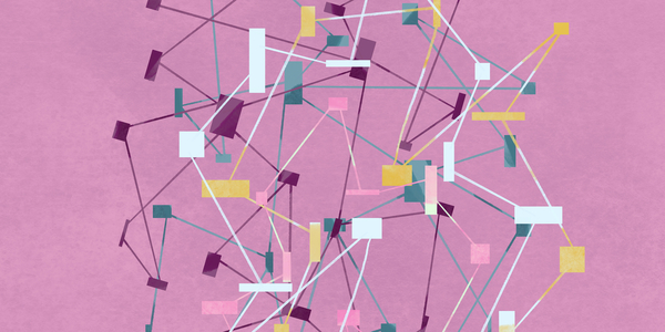 Abstraktes geometrisches Design mit verbundenen Linien und Rechtecken auf rosa Hintergrund