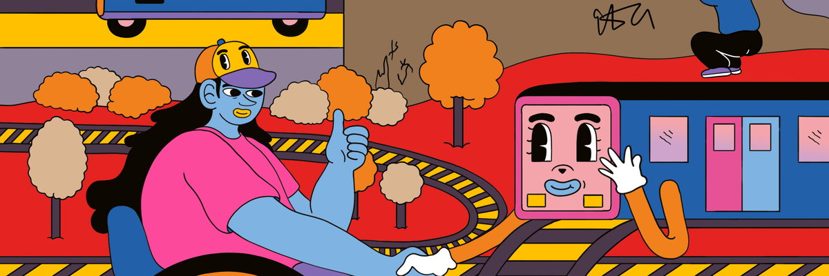 Der Mensch und die Bahn geben sich die Hand