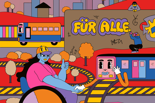 Der Mensch und die Bahn geben sich die Hand