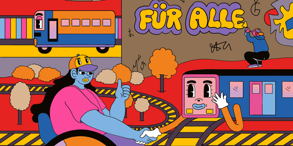 Der Mensch und die Bahn geben sich die Hand
