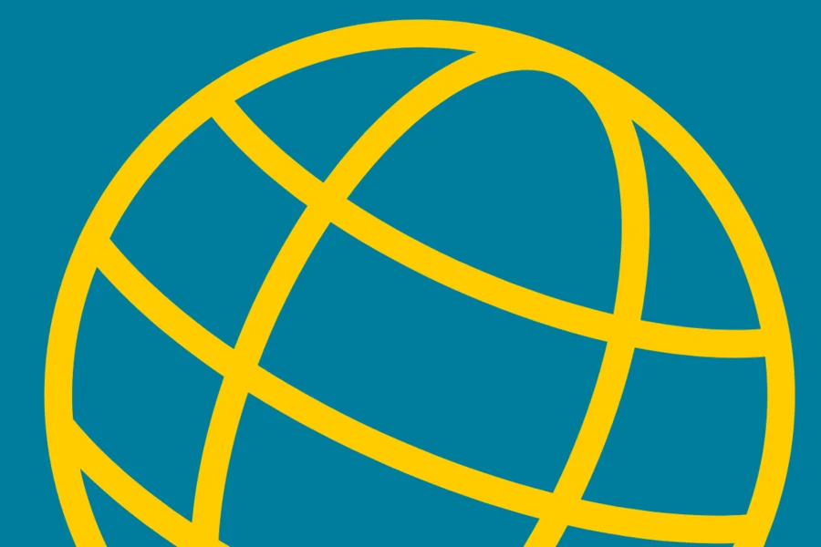 Gelbe Weltkugel auf blauem Hintergrund