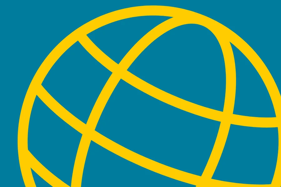 Gelbe Weltkugel auf blauem Hintergrund