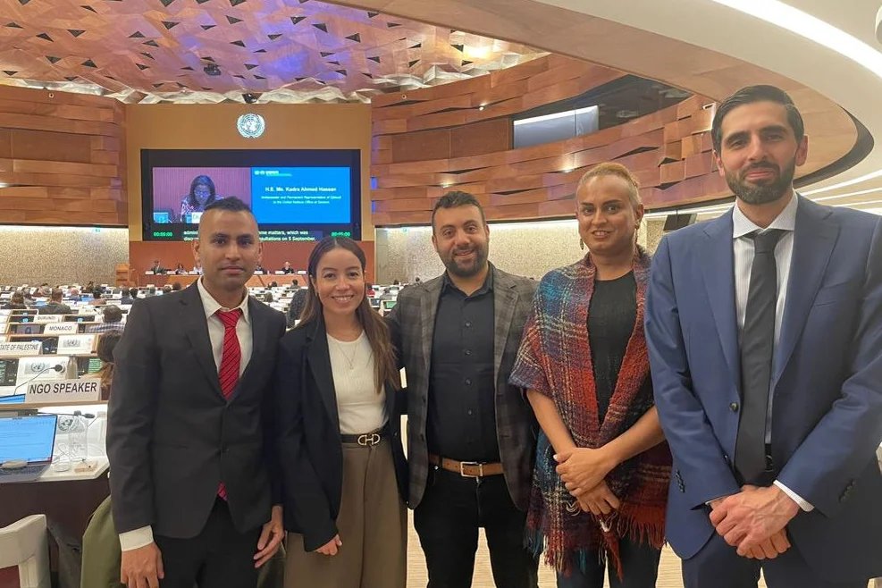 Staatliche Delegation bei der ExCom 2023 mit 3 Flüchtlingsberatern: USA, Kanada und Deutschland.