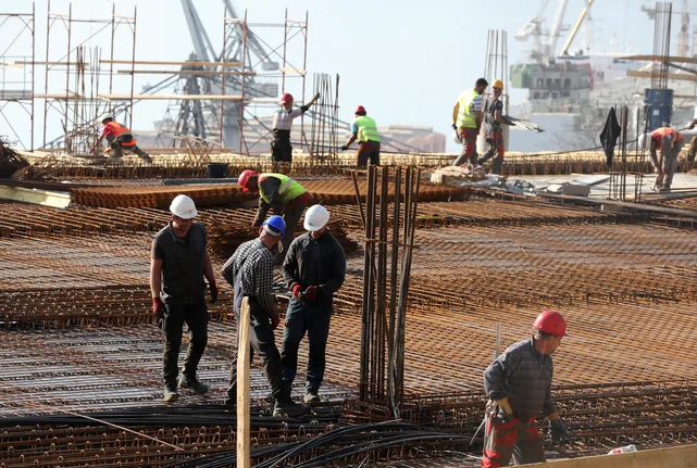 Construction workers on a construction site in Rijeka, Croatia