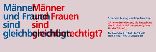 Banner mit dem Schriftzug: Männer und Frauen sind gleichberechtig. Männer und Frauen sich gleichberechtigt? 