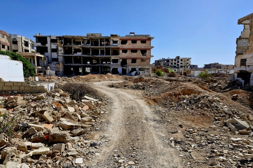 Destroyed houses and streets in Damascus