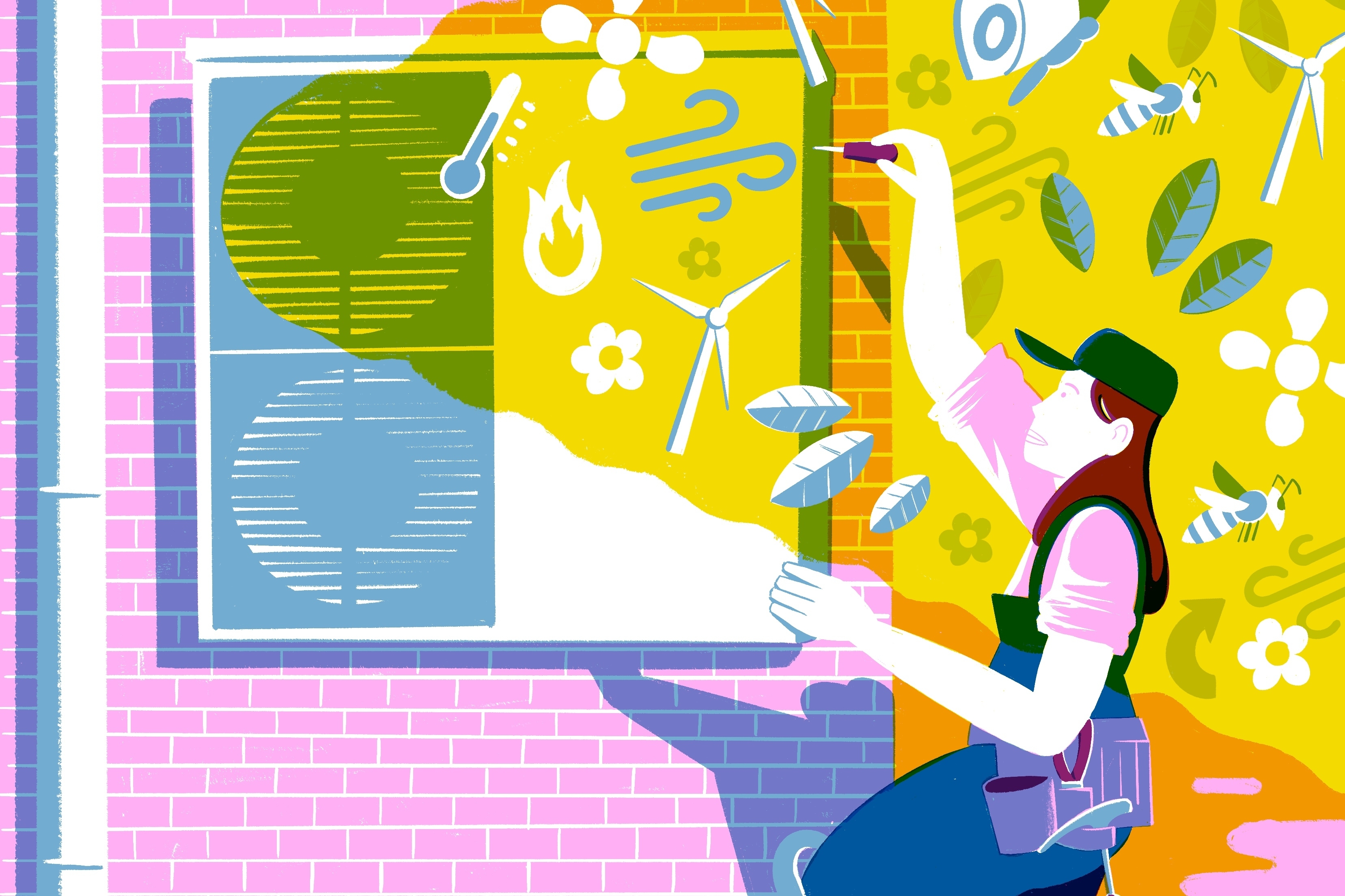 Frau, die an einer Wärmepumpe arbeitet