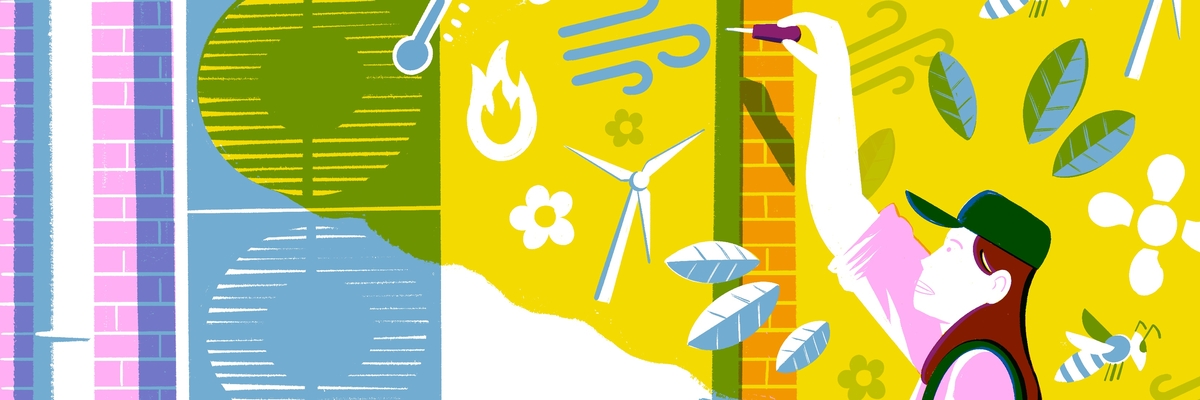 Frau, die an einer Wärmepumpe arbeitet