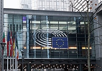 Der Haupteingang des EU-Parlaments in Brüssel.