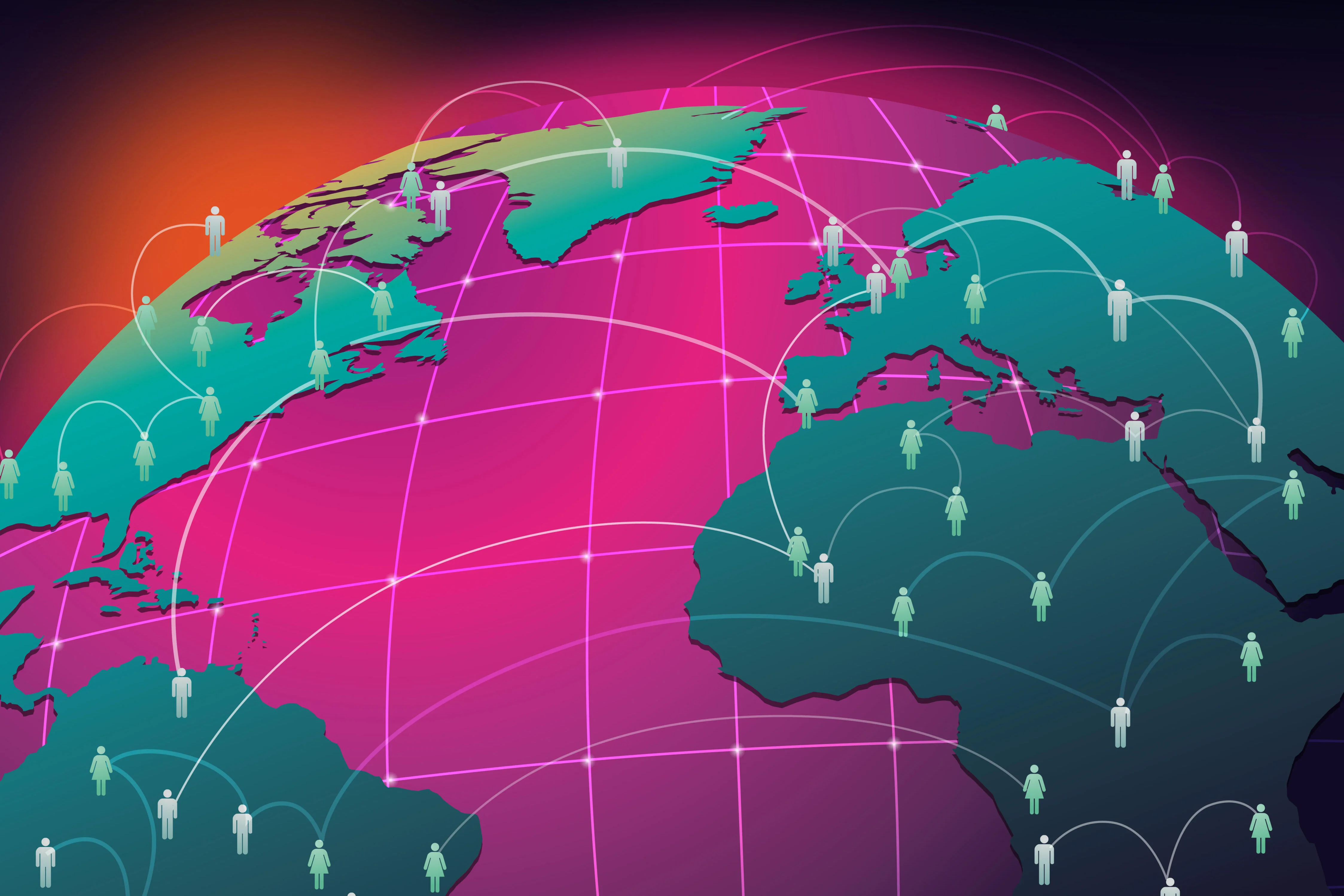 Visualisierung einer Weltkugel, die die Vernetzung von Menschen darstellt.