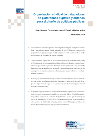 Organización sindical de trabajadores de plataformas digitales y criterios para el diseño de políticas públicas