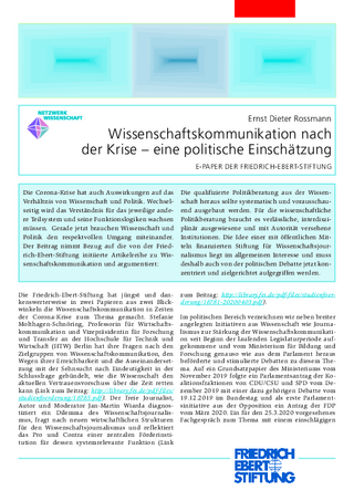 Wissenschaftskommunikation nach der Krise - eine politische Einschätzung