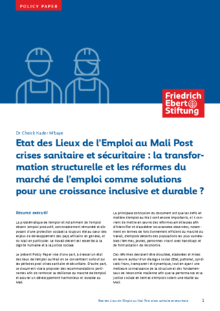 Etat des lieux de lʿemploi au Mali post crises sanitaire et sécuritaire